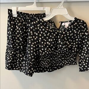 Toddler Girls Black Daisy Matching Set - Crop Top & Skirt